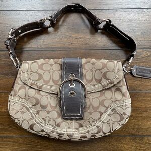 Coach Brown Leather Shoulder Bag with Monogram